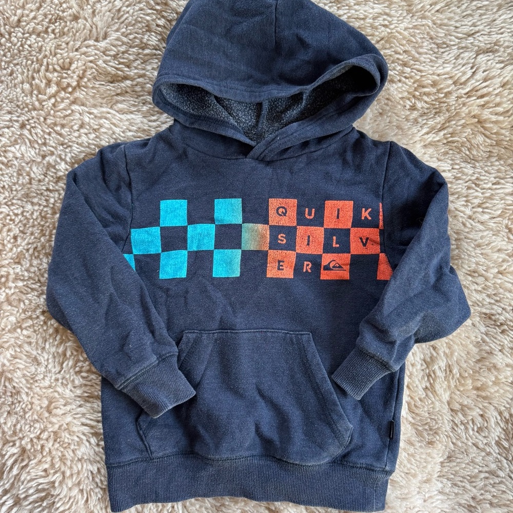 Quicksilver Boy's Sz‎ 4  Blue Hoodie Pull Over Logo Checkered